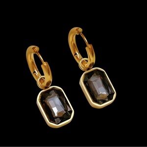 Onyx Gem Earrings 18K Plated Hoops - New in Box - No Cancels